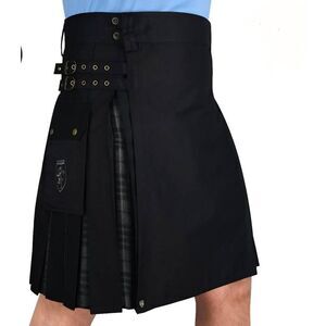 DSS Kilts Kilt Men's 32 Black Hybrid Cotton Grey Watch Tartan Utility